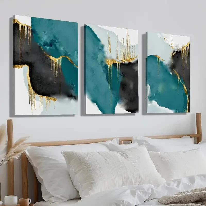 3pcs Abstract Marble Texture Golden Perfect Wall Art Set Canvas Framed 40x60cm - High Quality Print 100% Australian Made Wall Canvas Ready to Hang