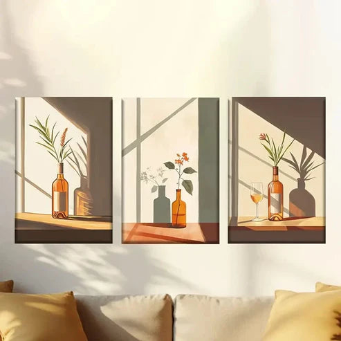 3pcs Vibrant minimalist style floral Wall Art Set Canvas Unframed - High Quality Print 100% Australian Made Wall Canvas