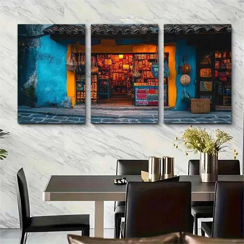 3pcs Guatemala Souvenir Shop Village Perfect Wall Art Set Canvas Framed 40x60cm - High Quality Print 100% Australian Made Wall Canvas Ready to Hang