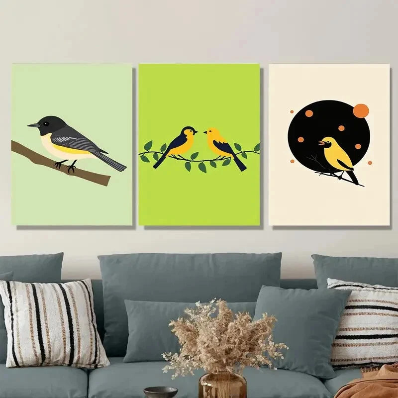 3pcs Modern Minimalist Bird Vibrant Green White Wall Art Set Canvas Framed 40x60cm - High Quality Print 100% Australian Made Wall Canvas Ready to Hang