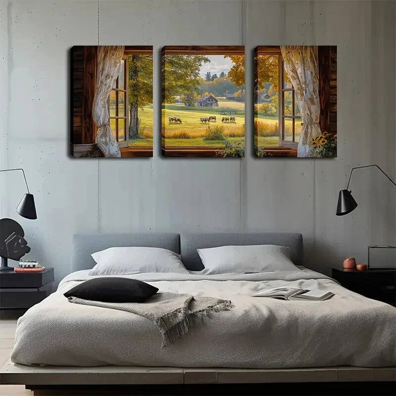 3pcs Several Cows On The Grass Outside Perfect Wall Art Set Canvas Framed 40x60cm - High Quality Print 100% Australian Made Wall Canvas Ready to Hang