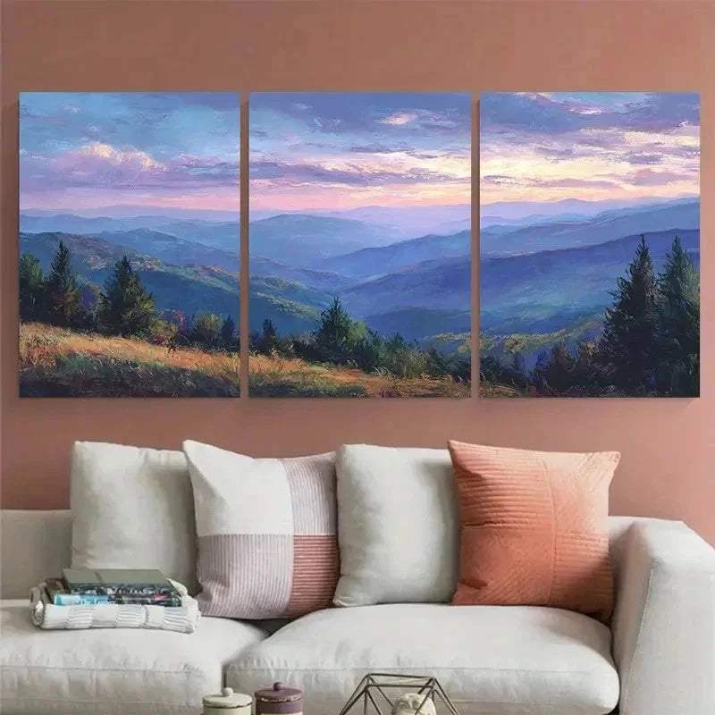 3pcs Mountain Sunrise Meadow Smoky Perfect Wall Art Canvas Framed 60x90cm