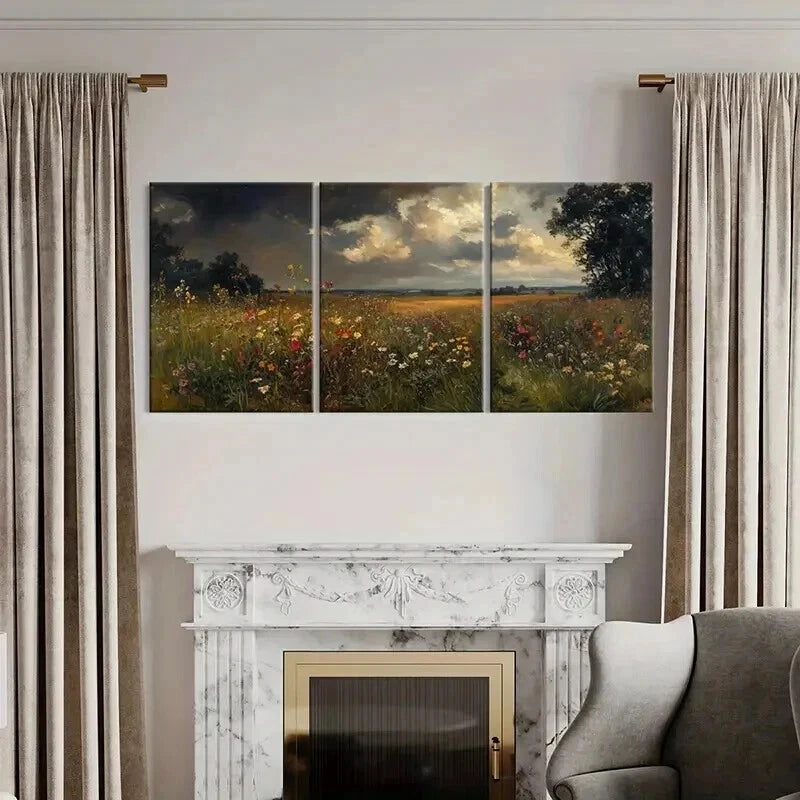 3pcs Vibrant Wildflower with Sunlit Meadow Wall Art Set Canvas Framed 40x60cm - High Quality Print 100% Australian Made Wall Canvas Ready to Hang