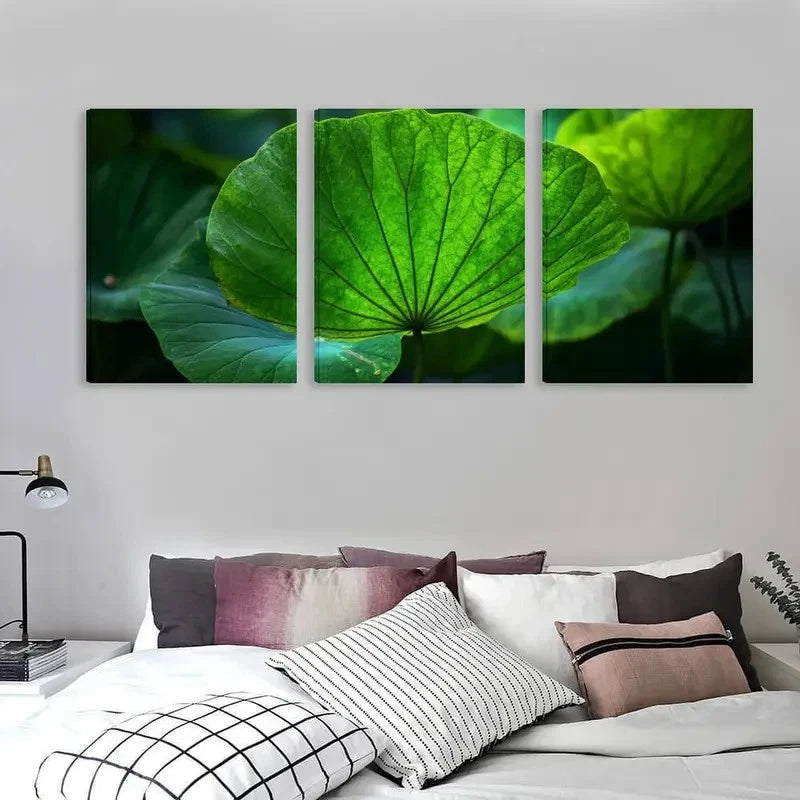 3pcs Lotus Leaves Winter Home Decor Wall Art Set Canvas Framed 60x90cm - High Quality Print 100% Australian Made Wall Canvas Ready to Hang