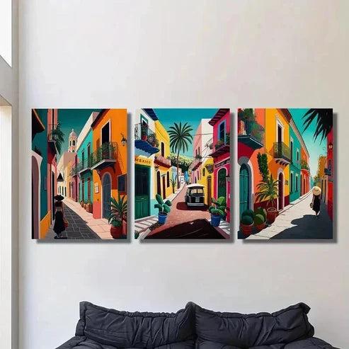 3pcs Colorful Retro Mexican Street Wall Art Canvas Unframed – High Quality Print 100% Australian Made Wall Canvas