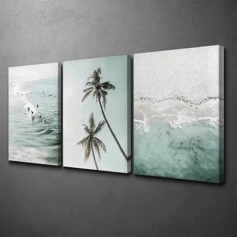 3pcs Palm Trees Perfect Beach Ocean Minimalism Wall Art Set Canvas Framed 40x60cm - High Quality Print 100% Australian Made Wall Canvas Ready to Hang