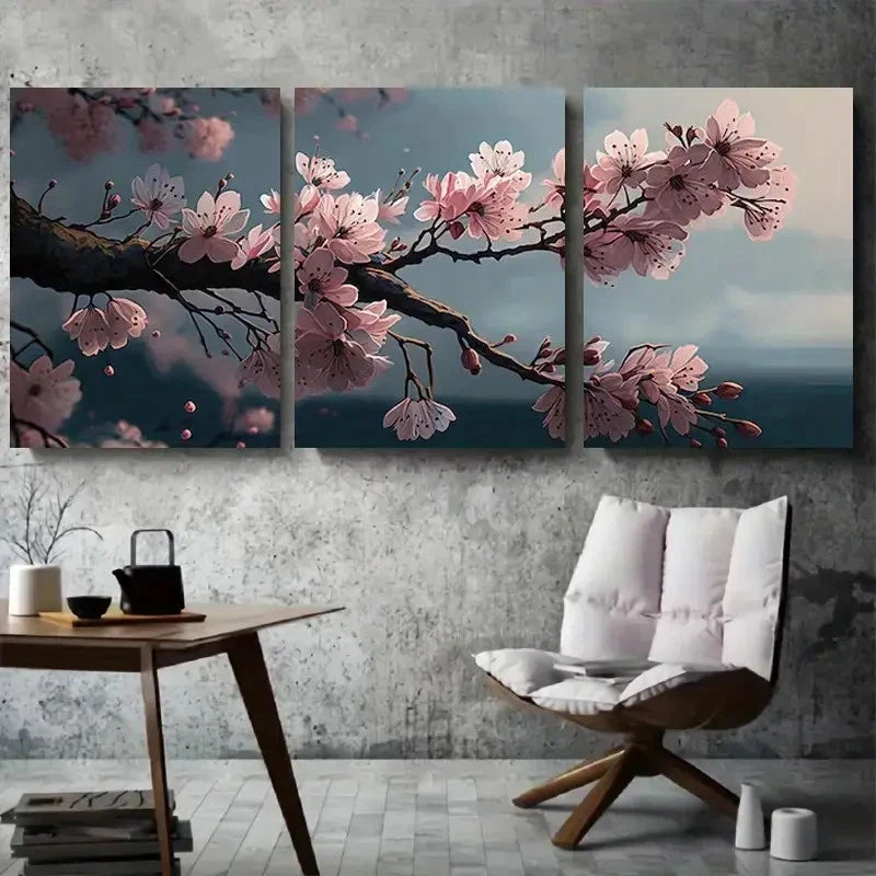 3pcs Cherry Blossom Serenity Sakura Branches Wall Art Set Canvas Framed 40x60cm - High Quality Print 100% Australian Made Wall Canvas Ready to Hang