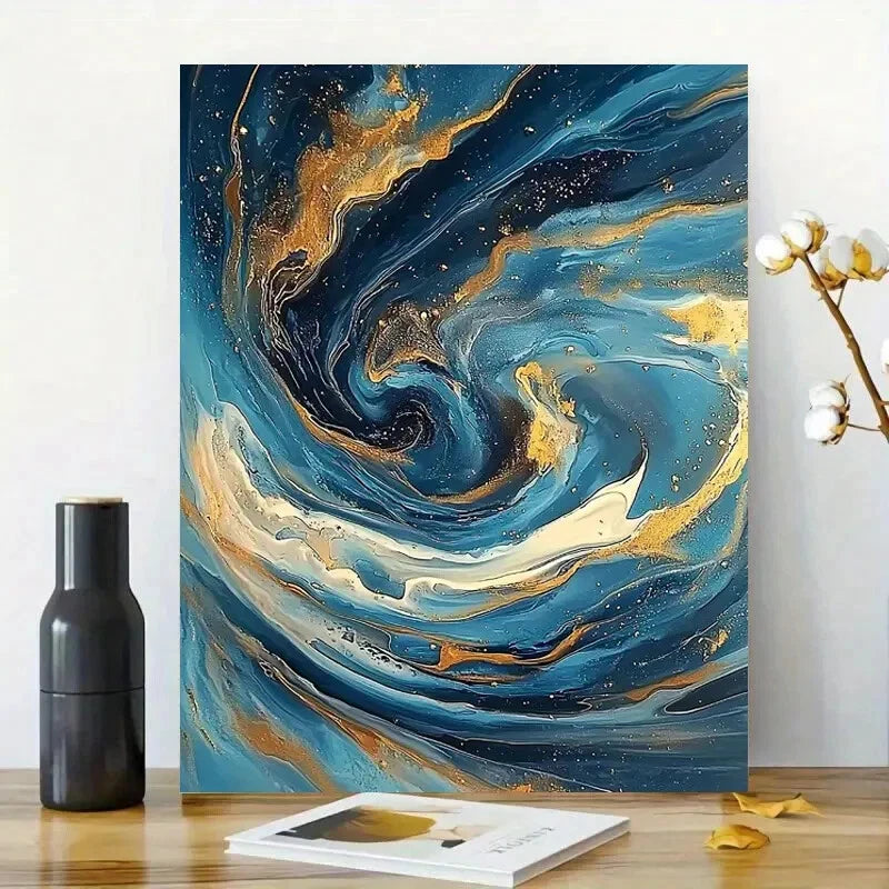 Beautiful Ocean Swirl, Swirling with Blue And Golden 40x60cm Metal Print Ready to Hang