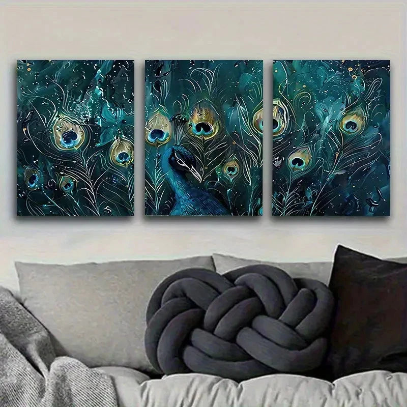 3pcs Peacock Feathers Fantasy Wall Art Set Canvas Framed 40x60cm - High Quality Print 100% Australian Made Wall Canvas Ready to Hang