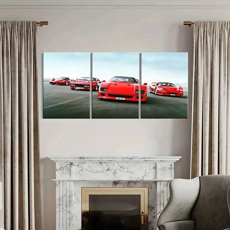 3pcs Retro & Modern Red Sports Cars Wall Art Set Canvas Framed 40x60cm - High Quality Print 100% Australian Made Wall Canvas Ready to Hang