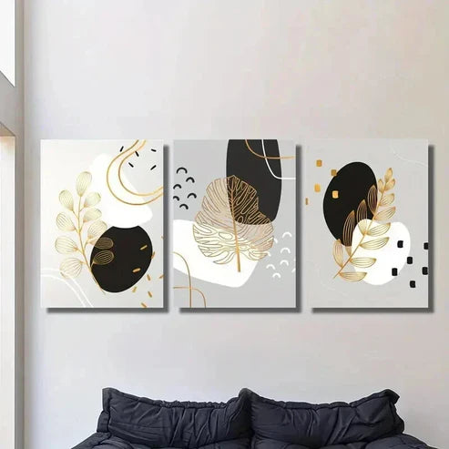 3pcs Minimalist Golden Leaf Decoration Wall Art Canvas Unframed – High Quality Print 100% Australian Made Wall Canvas