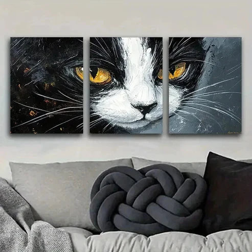 3pcs Black And White Tuxedo Cat Decor Perfect Wall Art Canvas Unframed – High Quality Print 100% Australian Made Wall Canvas