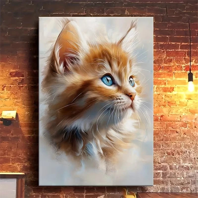 Blue Eyes, Soft Orange & White Fur Metal Print Ready to Hang