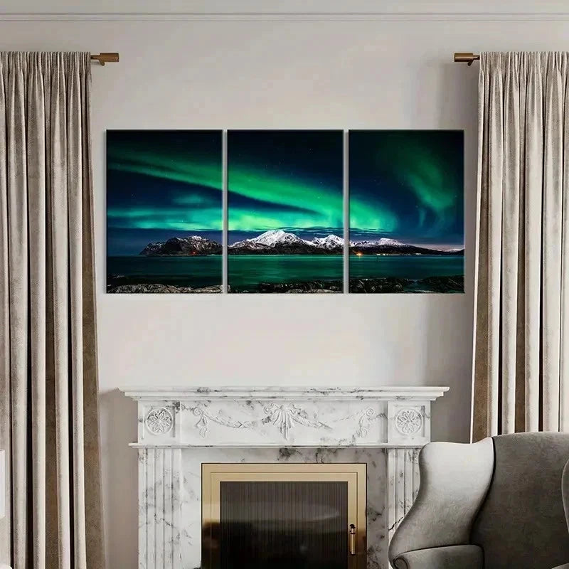 3pcs Snow Mountain Lake and Aurora Wall Art Set Canvas Framed 40x60cm - High Quality Print 100% Australian Made Wall Canvas Ready to Hang