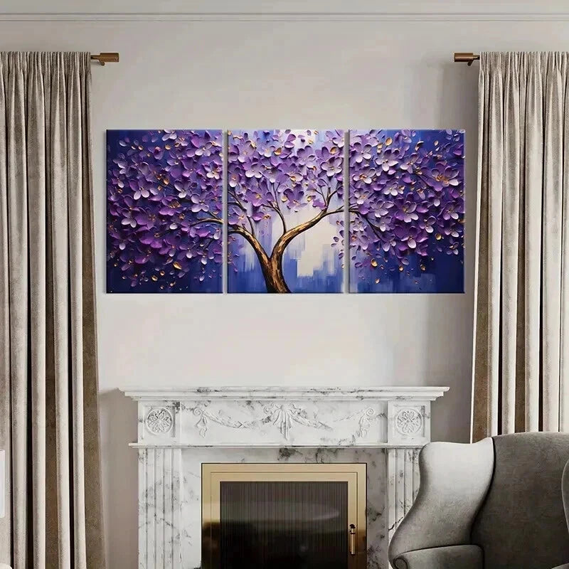 3pcs Abstract Purple Blossom Tree Painting Wall Art Set Canvas Framed 40x60cm - High Quality Print 100% Australian Made Wall Canvas Ready to Hang