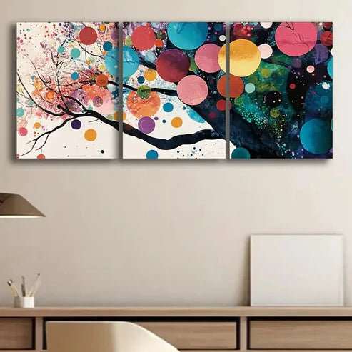 3pcs Colorful Trees with Circles Beauty Perfect Wall Art Set Canvas Unframed - High Quality Print 100% Australian Made Wall Canvas