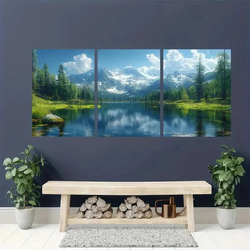 3pcs Lake Oregon Panoramic Scenery Wall Art Set Canvas Framed 40x60cm - High Quality Print 100% Australian Made Wall Canvas Ready to Hang