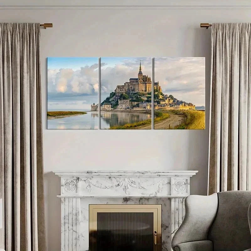 3pcs European Architecture Castles Wall Art Set Canvas Framed 40x60cm - High Quality Print 100% Australian Made Wall Canvas Ready to Hang