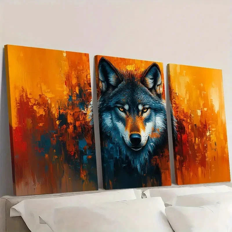 3pcs Wolf Vibrant Native American Paintings Wall Art Set Canvas Framed 60x90cm - High Quality Print 100% Australian Made Wall Canvas Ready to Hang