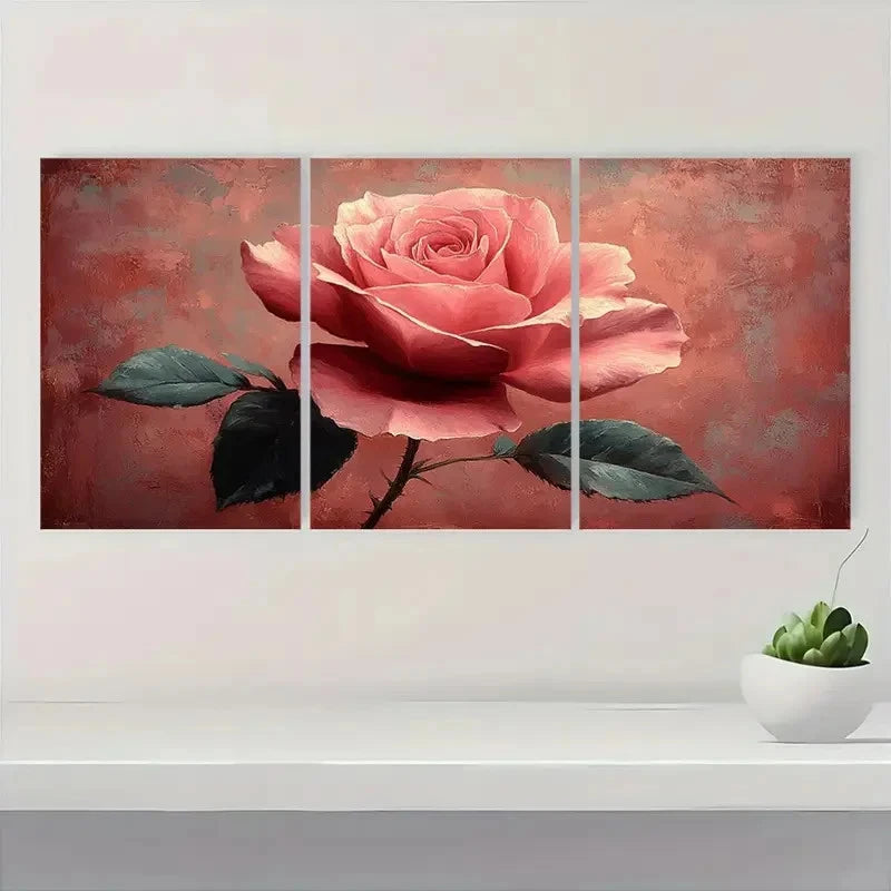 3pcs Large Pink Rose and Green Leaves Z Wall Art Set Canvas Framed 60x90cm - High Quality Print 100% Australian Made Wall Canvas Ready to Hang