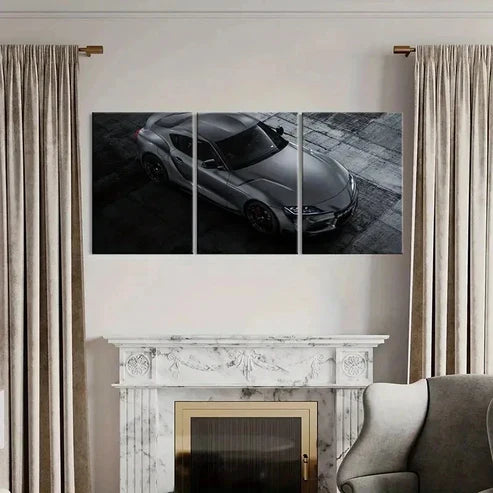 3pcs Grey Sports Super Car Modern Vehicle Art Set Canvas Unframed - High Quality Print 100% Australian Made Wall Canvas