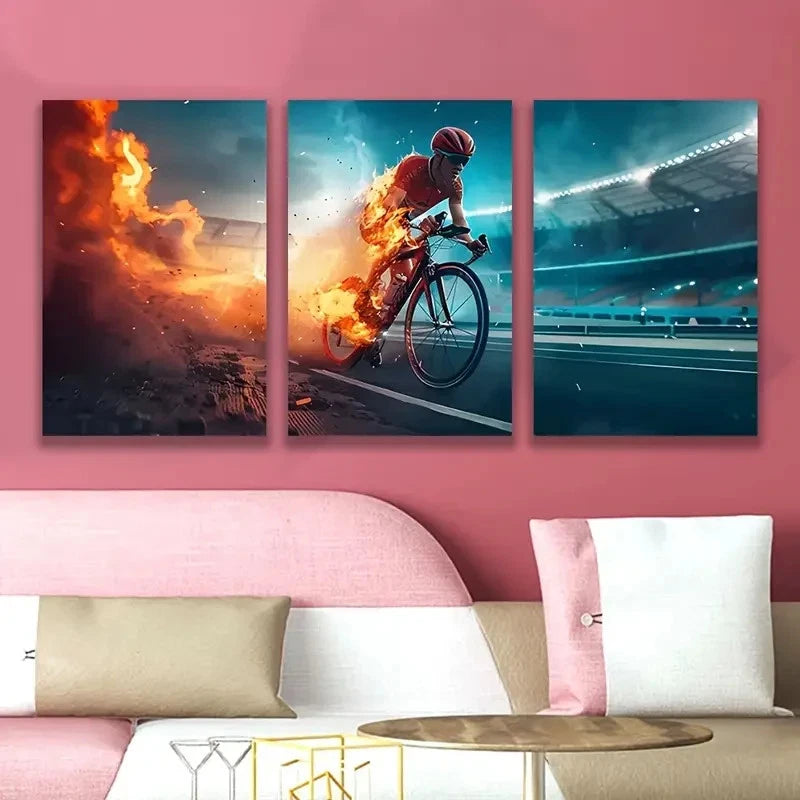 3pcs Cycling Athlete Wall Art Set Canvas Framed 60x90cm - High Quality Print 100% Australian Made Wall Canvas Ready to Hang