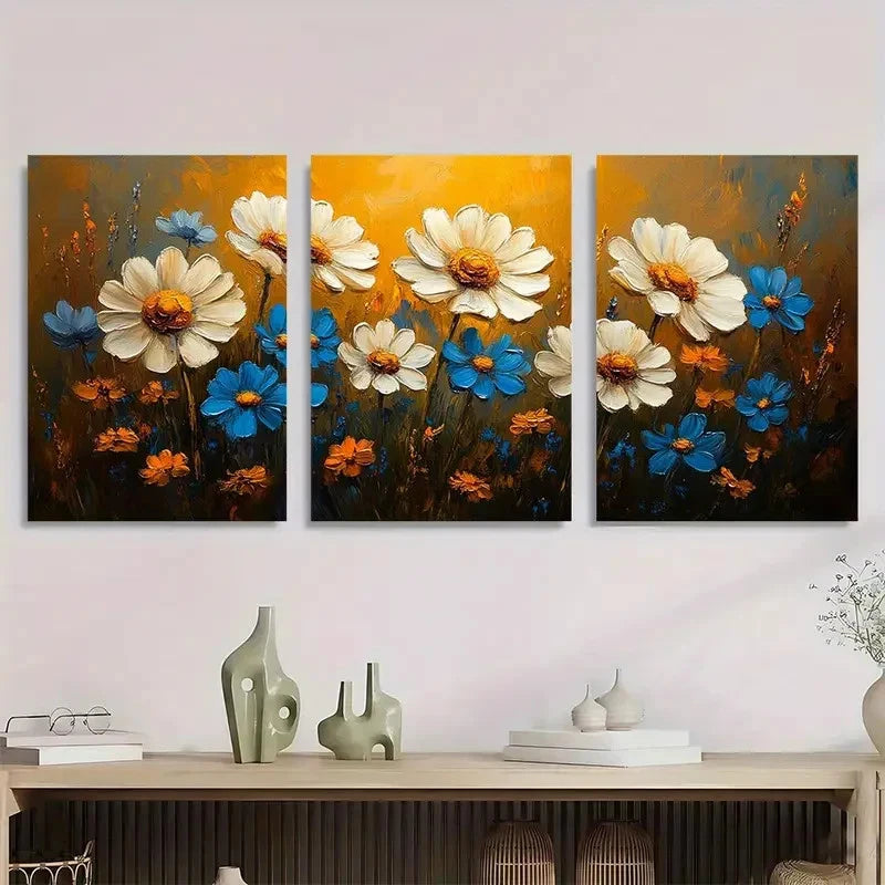 3pcs Wildflowers Artwork Floral Flowers Perfect Wall Art Set Canvas Framed 40x60cm - High Quality Print 100% Australian Made Wall Canvas Ready to Hang