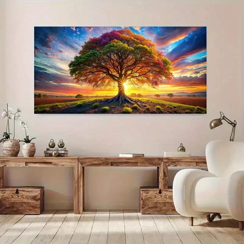 Colorful Tree sunset sky wall canvas office home room framed 120x60cm
