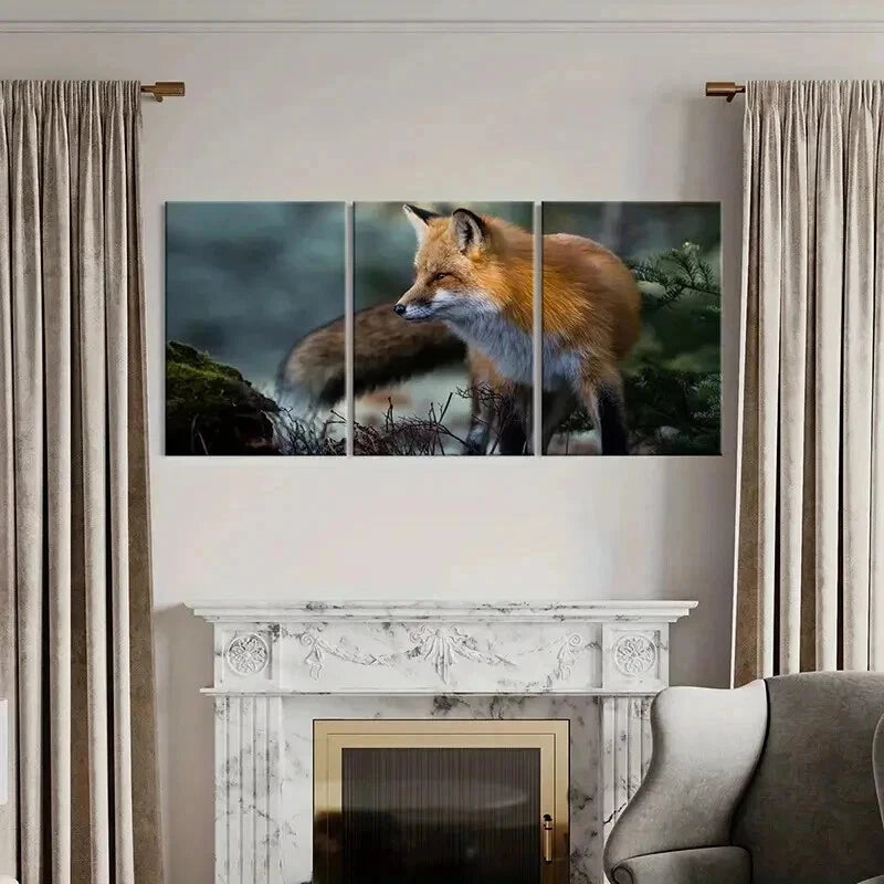3pcs Vibrant Fox Design Decoration Wall Art Set Canvas Framed 40x60cm - High Quality Print 100% Australian Made Wall Canvas Ready to Hang