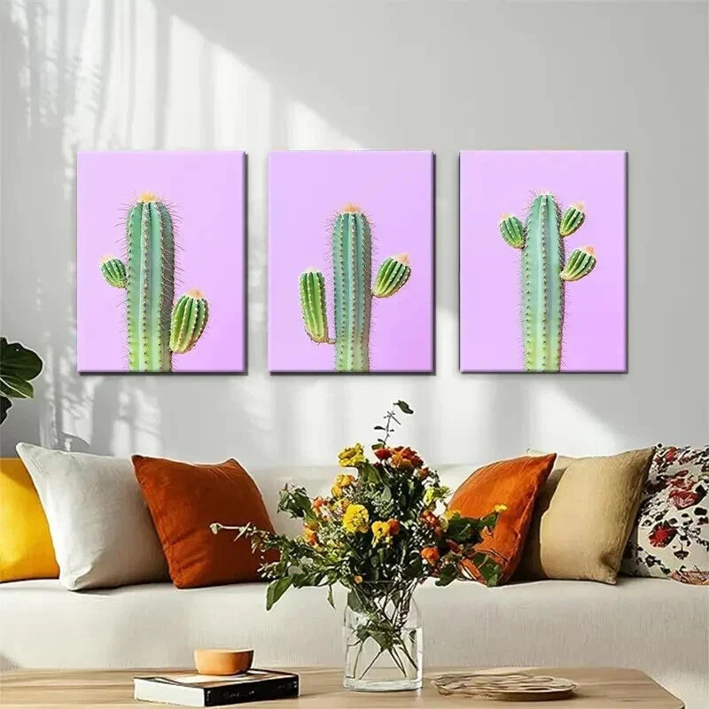 3pcs Cactus Modern Botanical Desert Perfect Wall Art Set Canvas Framed 40x60cm - High Quality Print 100% Australian Made Wall Canvas Ready to Hang
