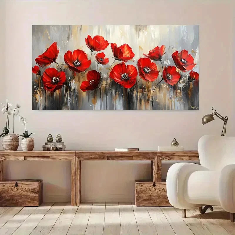 Vibrant Red Poppy wall canvas office home room framed 120x60cm