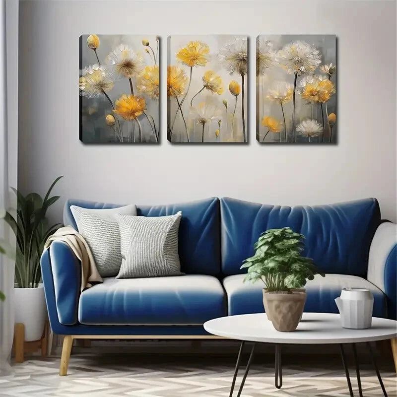 3pcs Elegant Dandelion Design Floral Perfect Wall Art Set Canvas Framed 40x60cm - High Quality Print 100% Australian Made Wall Canvas Ready to Hang
