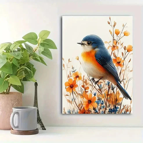 Beautiful Whimsical Watercolor Bird 60x90cm Metal Print Ready to Hang