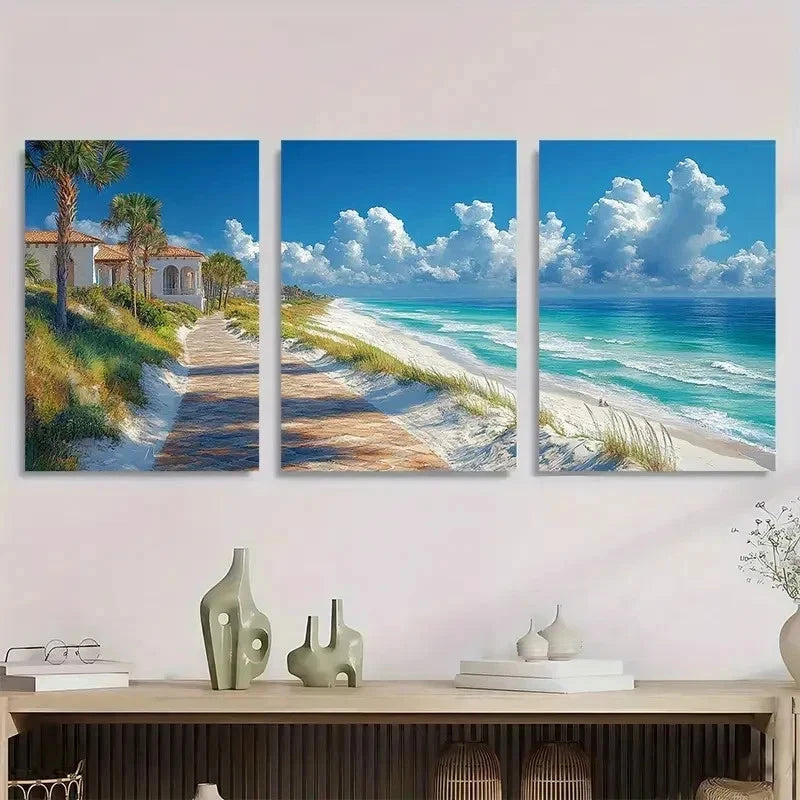 3pcs Alys Beach & Rosemary Beach Scenery Perfect Wall Art Set Canvas Framed 40x60cm - High Quality Print 100% Australian Made Wall Canvas Ready to Hang