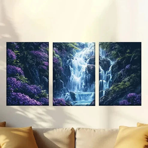 3pcs The Waterfall Cascades Down The Rock Wall Art Set Canvas Unframed - High Quality Print 100% Australian Made Wall Canvas