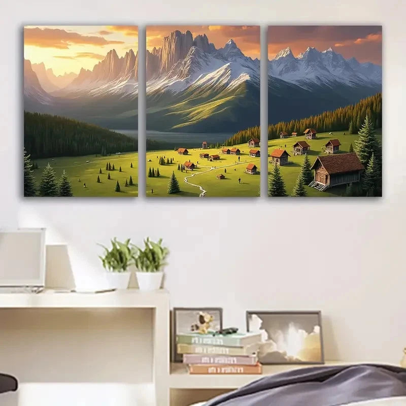 3pcs Mountainous Region Scenic Landscape Wall Art Set Canvas Framed 40x60cm - High Quality Print 100% Australian Made Wall Canvas Ready to Hang