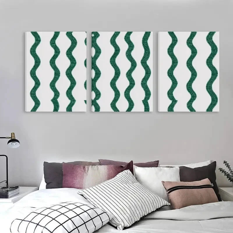 3pcs Green & White Abstract Design Wall Art Set Canvas Framed 60x90cm - High Quality Print 100% Australian Made Wall Canvas Ready to Hang