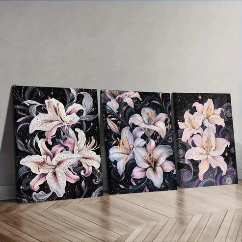 3pcs pastel-colored lilies Wall Art Canvas Unframed - High Quality Print 100% Australian Made Wall Canvas