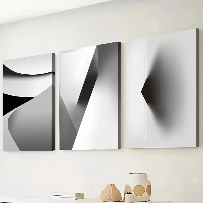 3pcs Minimalist Modern Black And White Abstract Wall Art Set Canvas Framed 50x70cm - High Quality Print 100% Australian Made Wall Canvas Ready to Hang