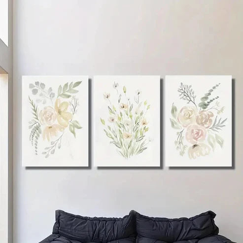 3pcs Watercolor Flower Painting with Plant Wall Art Canvas Unframed – High Quality Print 100% Australian Made Wall Canvas