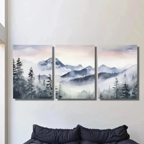 3pcs Blue Snow Mountain Valley Forest Wall Art Set Canvas Unframed - High Quality Print 100% Australian Made Wall Canvas