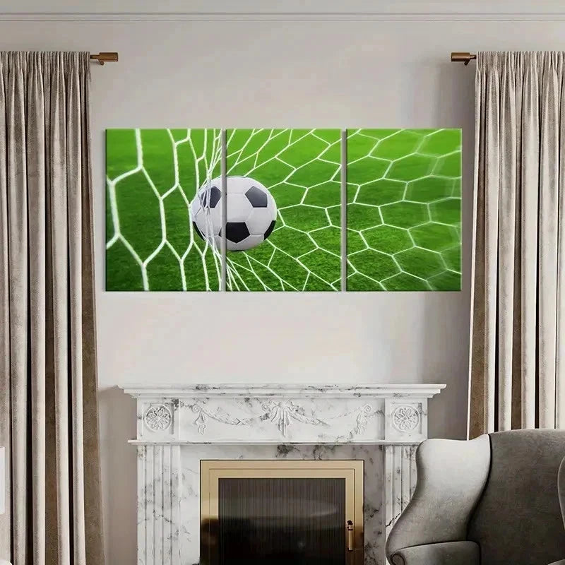 3pcs Shooting Football in the Goal Wall Art Set Canvas Framed 40x60cm - High Quality Print 100% Australian Made Wall Canvas Ready to Hang