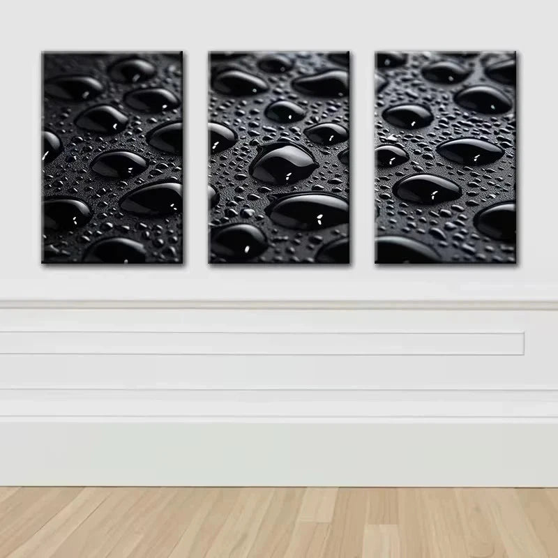 3pcs Black background Water Drop Metal Print Ready to Hang Art