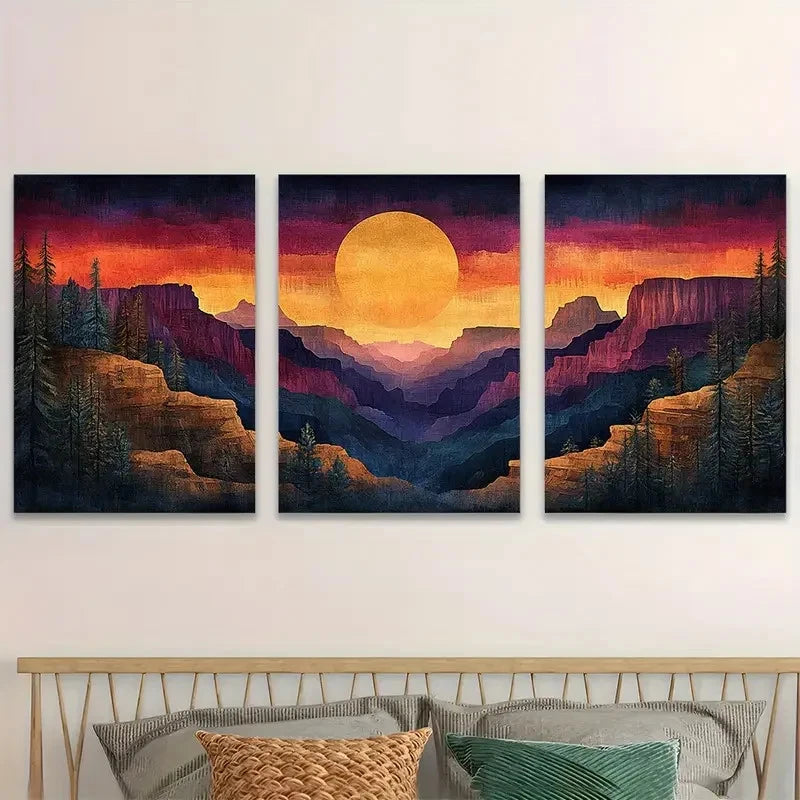 3pcs Sunset Colors & Native American Patterns Wall Art Set Canvas Framed 50x70cm - High Quality Print 100% Australian Made Wall Canvas Ready to Hang