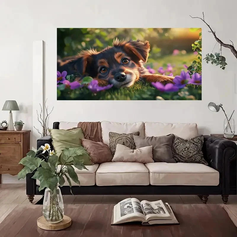 Cute Dog Garden Nature Wall Art Canvas Office Home Room Framed 120x60cm