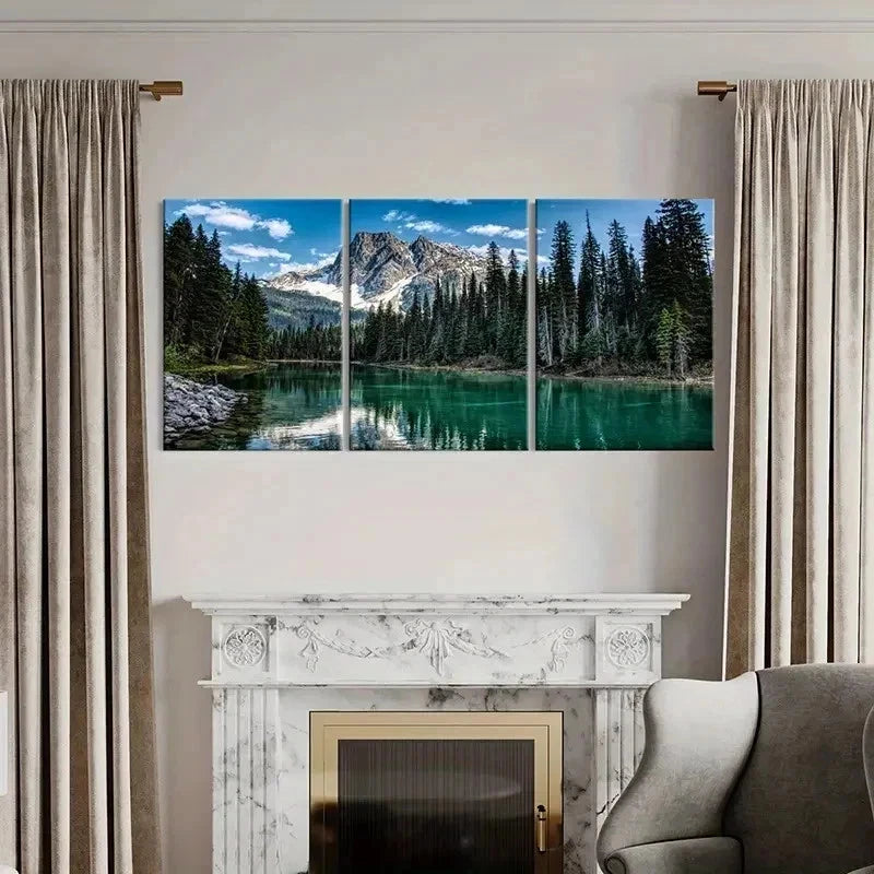 3pcs Mountains Forest River Nature Theme Wall Art Set Canvas Framed 40x60cm - High Quality Print 100% Australian Made Wall Canvas Ready to Hang
