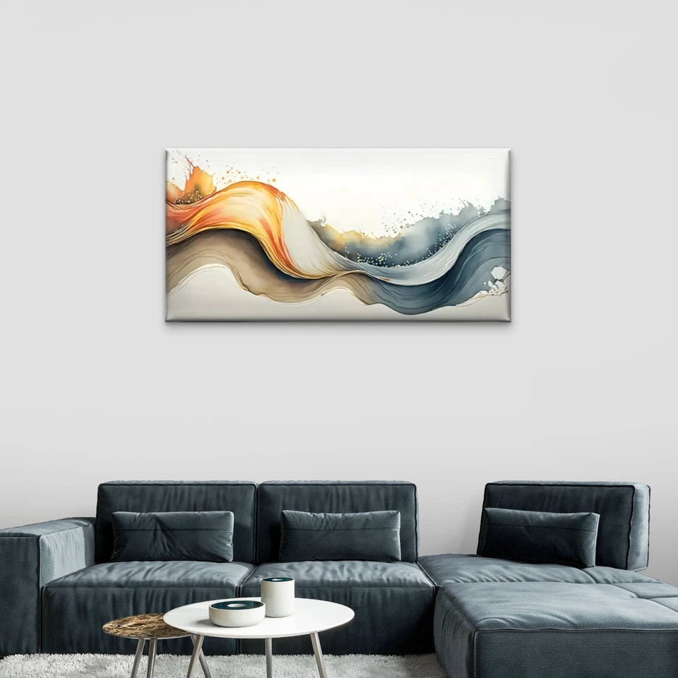 Minimalist Oceanic Waves Wall Art Canvas Office Home Room Framed 120x60cm