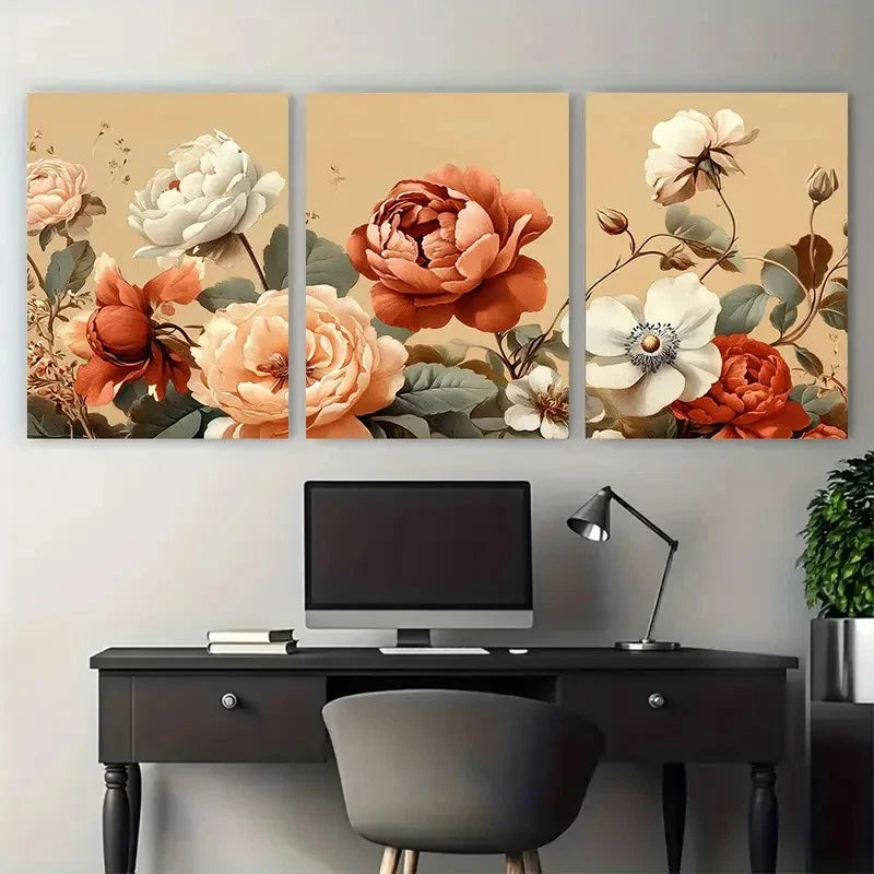 3pcs Vintage British Aesthetic Floral Perfect Wall Art Set Canvas Framed 40x60cm - High Quality Print 100% Australian Made Wall Canvas Ready to Hang
