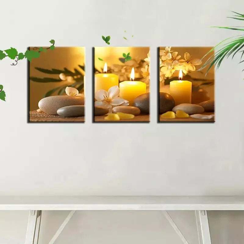 3pcsRelaxing Zen And Flowers Candles with stone Wall Art Set Canvas Framed 50x70cm - High Quality Print 100% Australian Made Wall Canvas Ready to Hang - Bella Home Decor
