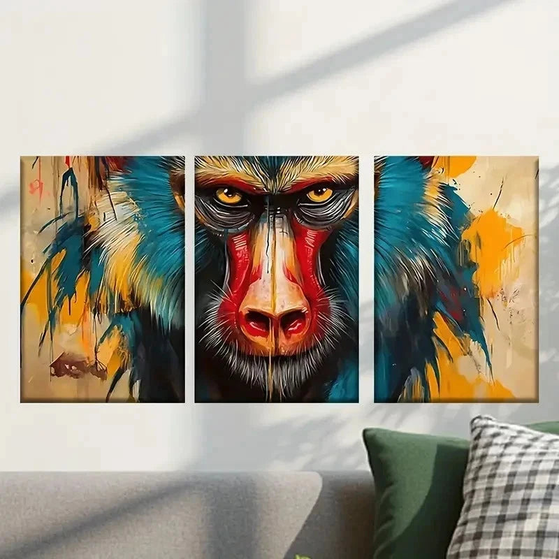 3pcs Monkey with a Red Nose and Blue Eyes Wall Art Set Canvas Framed 40x60cm - High Quality Print 100% Australian Made Wall Canvas Ready to Hang